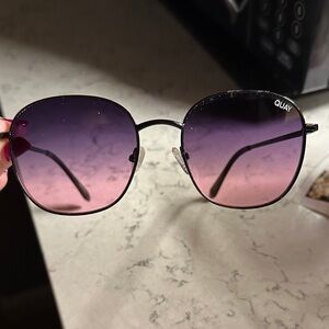 Quay Australia Purple Gradient Round Metal Frame Sunglasses